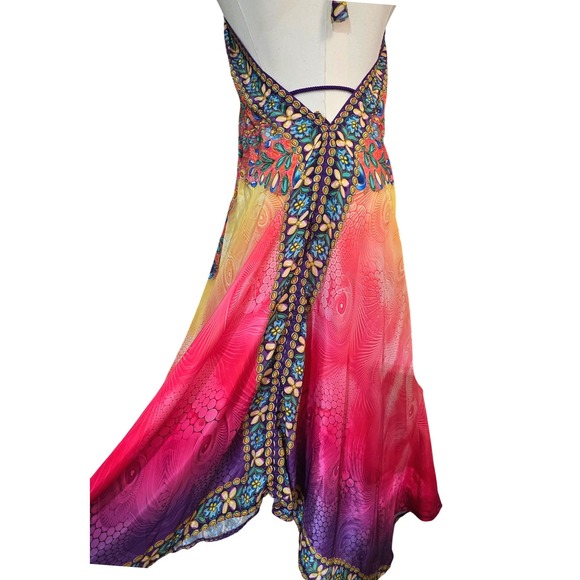 Rima SXM Halter Maxi Dress Womens OS Multi-Color Like New Art Silk Boho Print - Picture 12 of 15